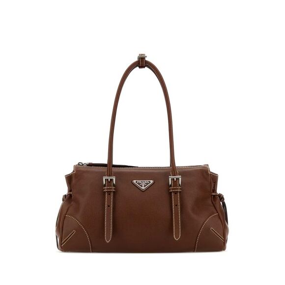 PRADA Handbags - Prada Women Chocolate Leather Medium Prada Bonnie Shoulder Bag